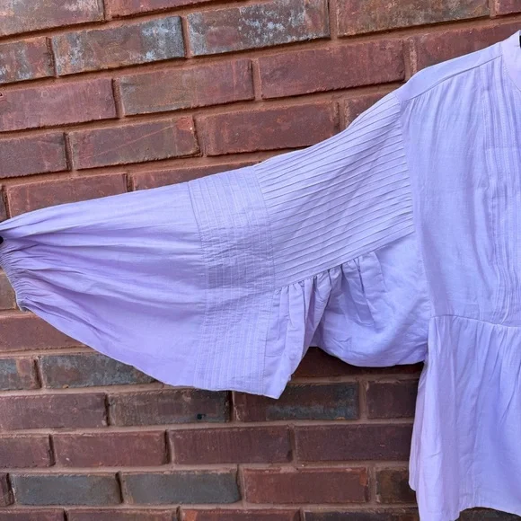 Anthropologie Long-Sleeve Pintuck Blouse Oversized Top Shirt Boho Purple Medium - Picture 4 of 6